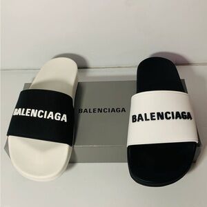 Balenciaga Men's Logo Mismatched Slide Sandal Size 8